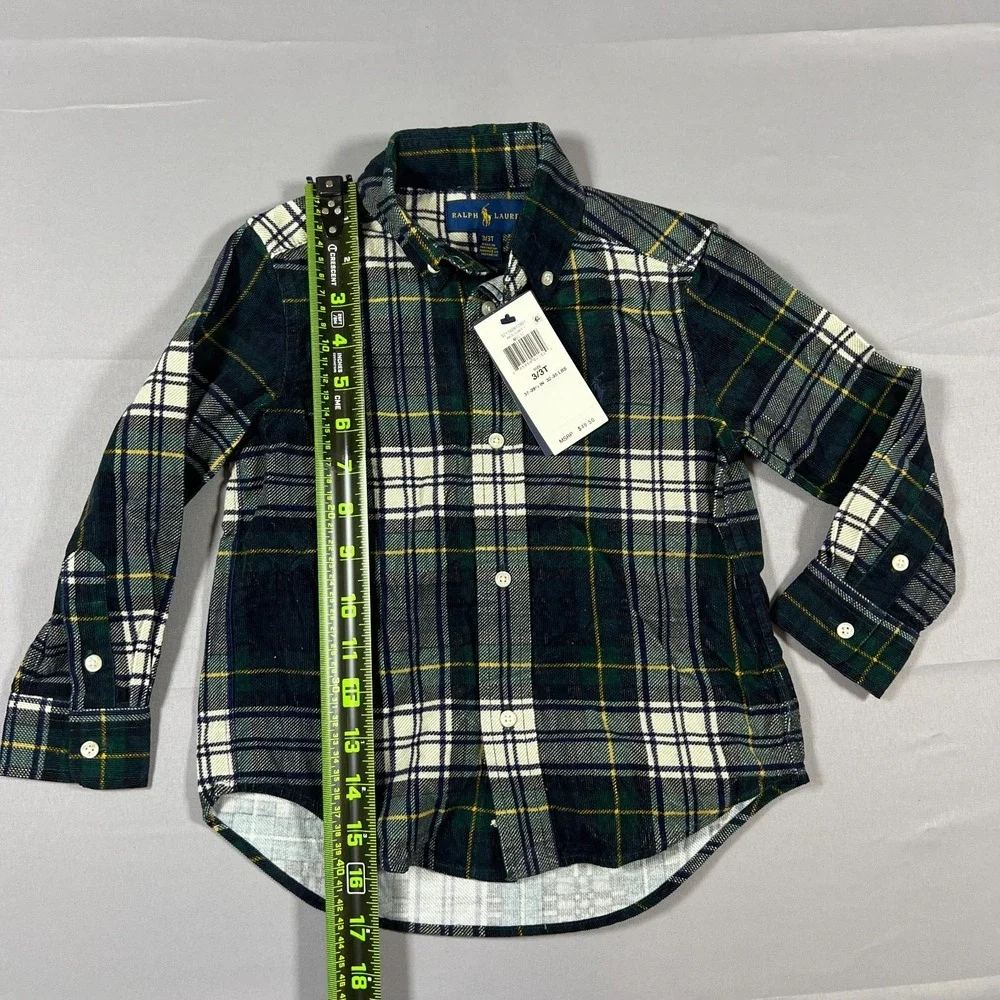 Ralph Lauren Corduroy Shirt Kids 3T Multi Plaid Cotton Long Sleeve Button Down